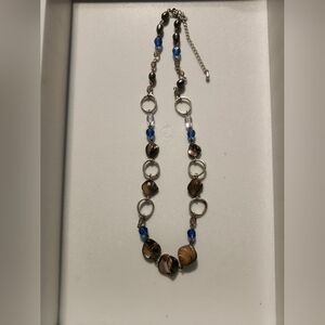 LIA SOPHIA Brown, Silver and Blue Bead Necklace